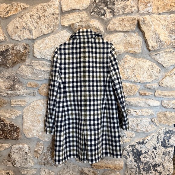 J.Crew Double Breasted Classic Wool Coat Jacket Black Ivory Oxford Plaid sz 12 - Picture 3 of 9